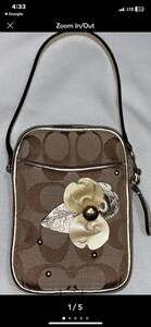 Coach Brown Tan Signature C Wristlet with Flower